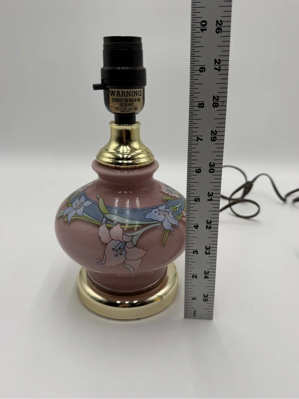 Vintage Kaadan Ltd Electric Table  Lamp Pink with Pink & Blue Lilies 10
